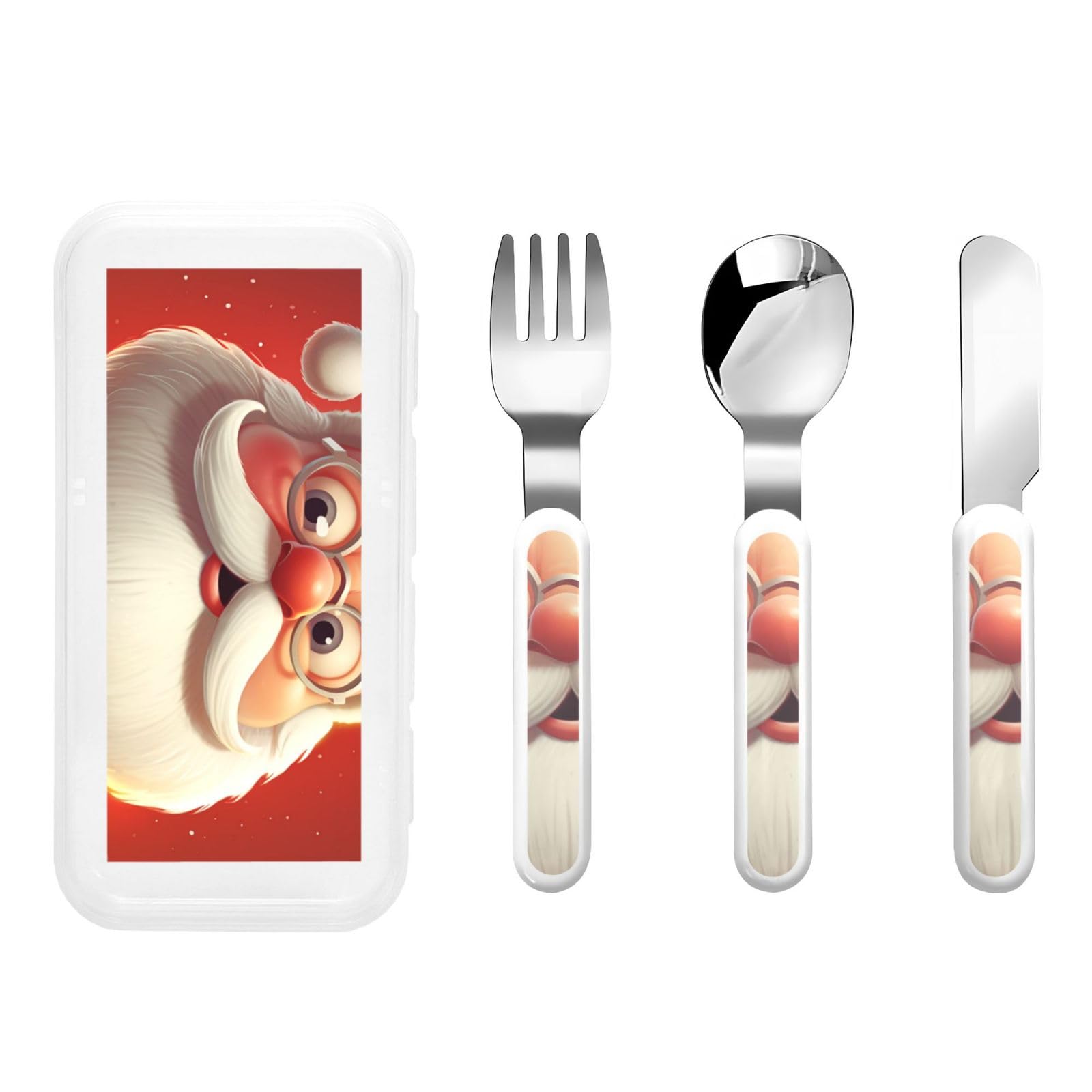 Stainless Steel Kids Silverware Set, Santa Claus Wearing Glasses Utensil Set Reusable Children Safe Knife Spoon Fork Set With Storage Case Dishwasher Safe For Lunch, Travel Outdoors