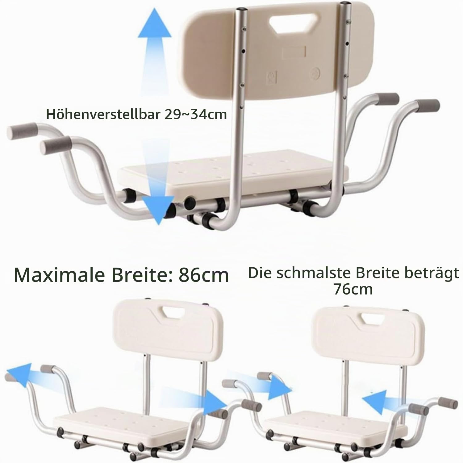NEWFUN Badewannensitz Senioren,Badewannensitz Erwachsene,Belastbar bis 136 kg,Aluminium,Ausziehbar,Breite von 76 bis 86 cm Variierbar,Anti-RutschModerne Badezimmerhilfe für Senioren