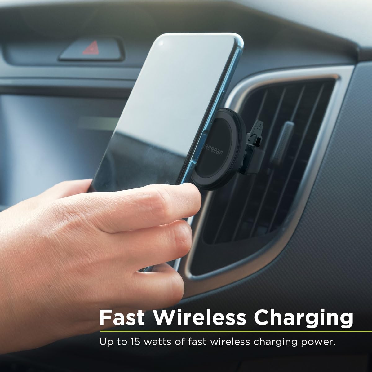 PureGear MagSafe Compatible Qi-Certified Fast Magnetic Wireless Round Car Charger for iPhone 15, 15 Pro, 14, 14 Plus, 14 Pro Max, 13, 12, Qualcomm Car Charger, Charging Cable, AirVentClip+Dash Mount