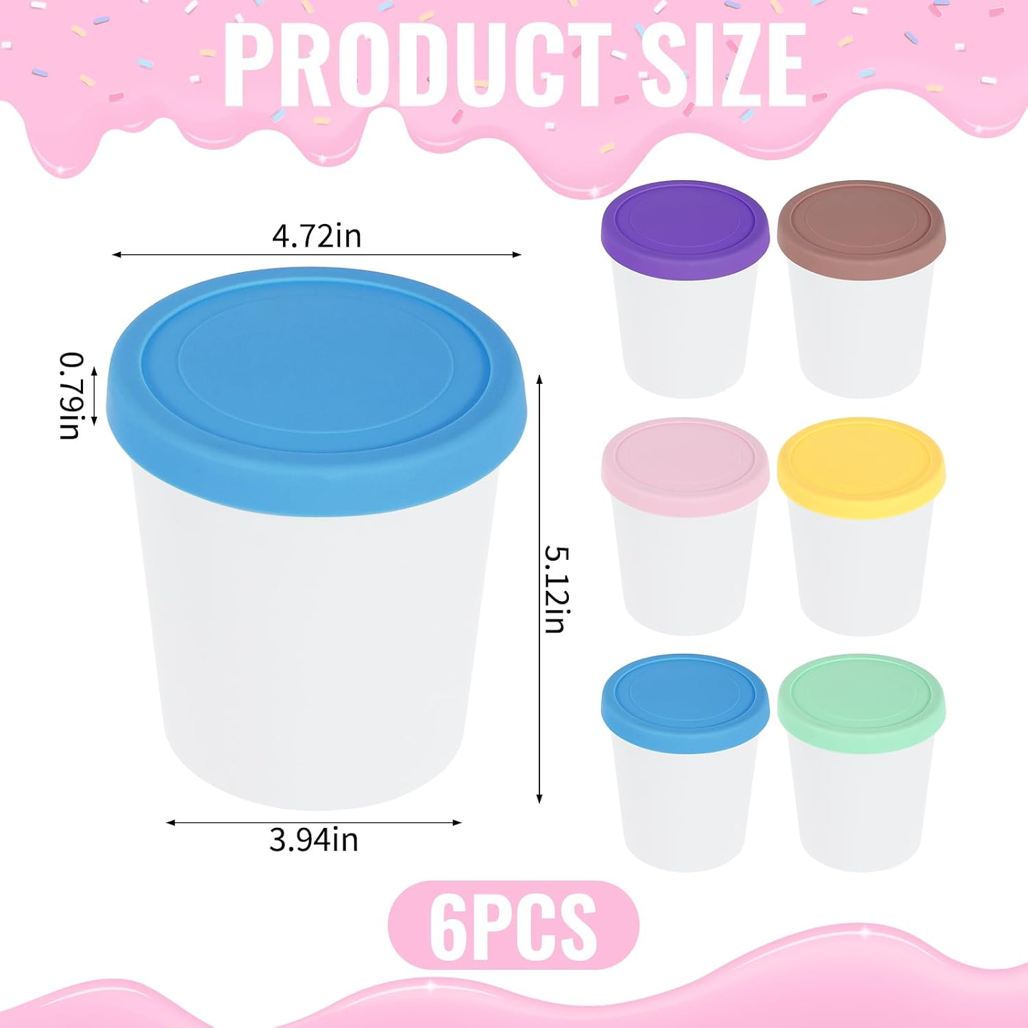 6 PCS 1 Quart Silicone Ice Cream Containers Reusable Freezer Storage Tubs Leak Proof Freezer Safe for Homemade Ice Cream Sorbet Gelato and Frozen Desserts