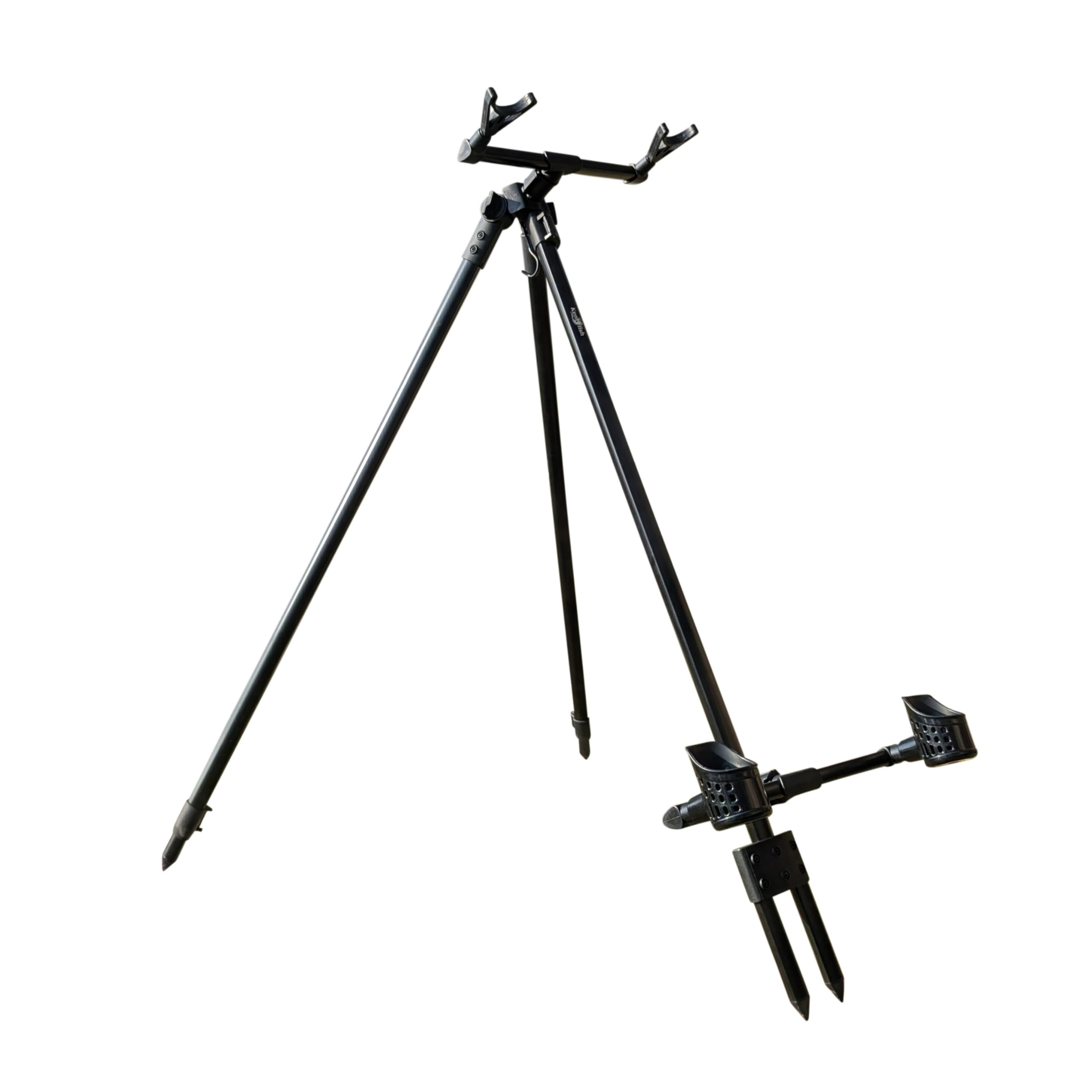Angel Tripod, Rutenhalter Stativ für 2 Ruten, Verstellbares Rod Pod mit stabilen Beinen, Kompakter Rutenständer für Karpfenangeln, Forellen & Raubfisch