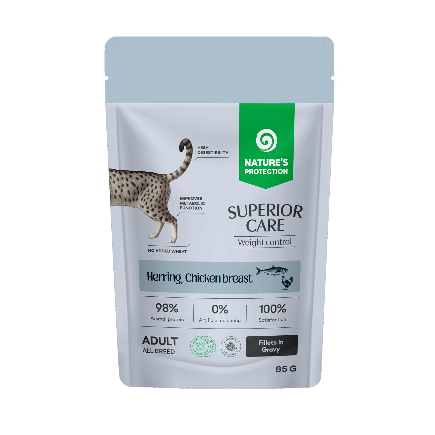 Nature's Protection Superior Care Bezzbożowa mokra karma dla dorosłych kotów sterylizowanych z królikiem i piersią kurczaka 12 x 85 g