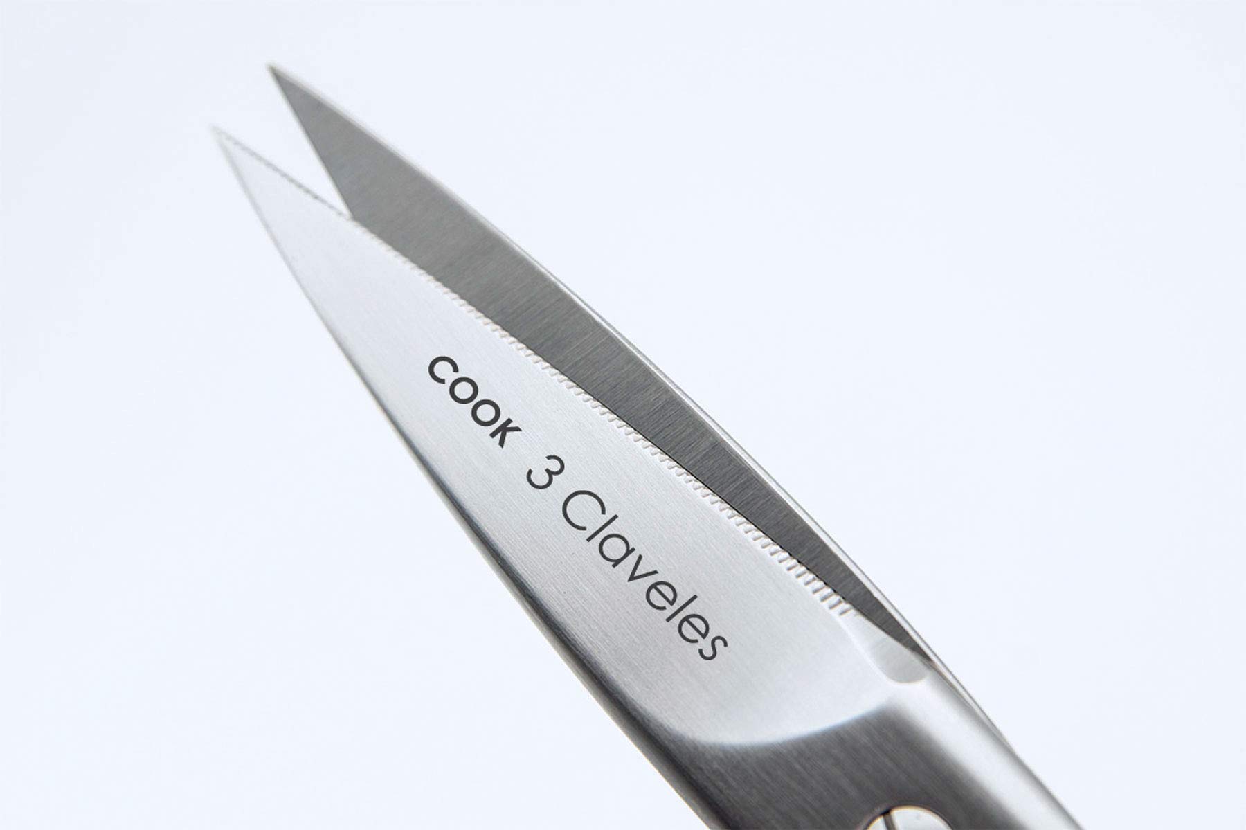 3 Claveles Prof Profesional Acero Inoxidable Tijeras de Cocinero línea Cook para Carne Pescado, Brillo, Pollo Caza Pizza Filo microdentado Accesorios de Cocina de 8" - 20 cm