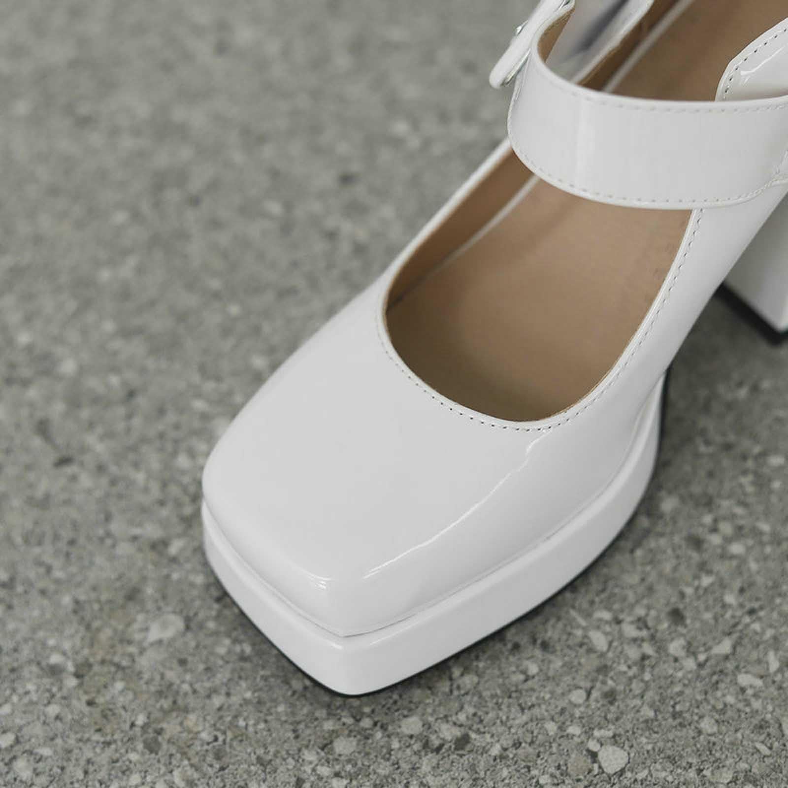 Eleganti tacchi alti da donna con tacco chiuso, fibbia in metallo, Mary Jane, tacco spesso, punta quadrata, scarpe eleganti per occasioni