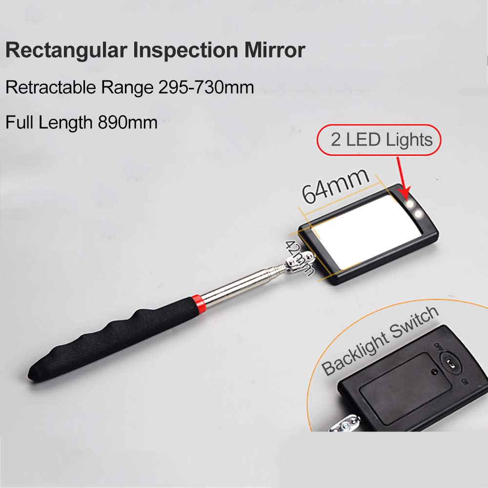 Juego de Espejos de inspección, Herramienta de Agarre telescópico magnético, Espejo de inspección telescópico Grande, se Puede Plegar y Ajustar a voluntad, Espejo HD, Ligero y Duradero, Negro