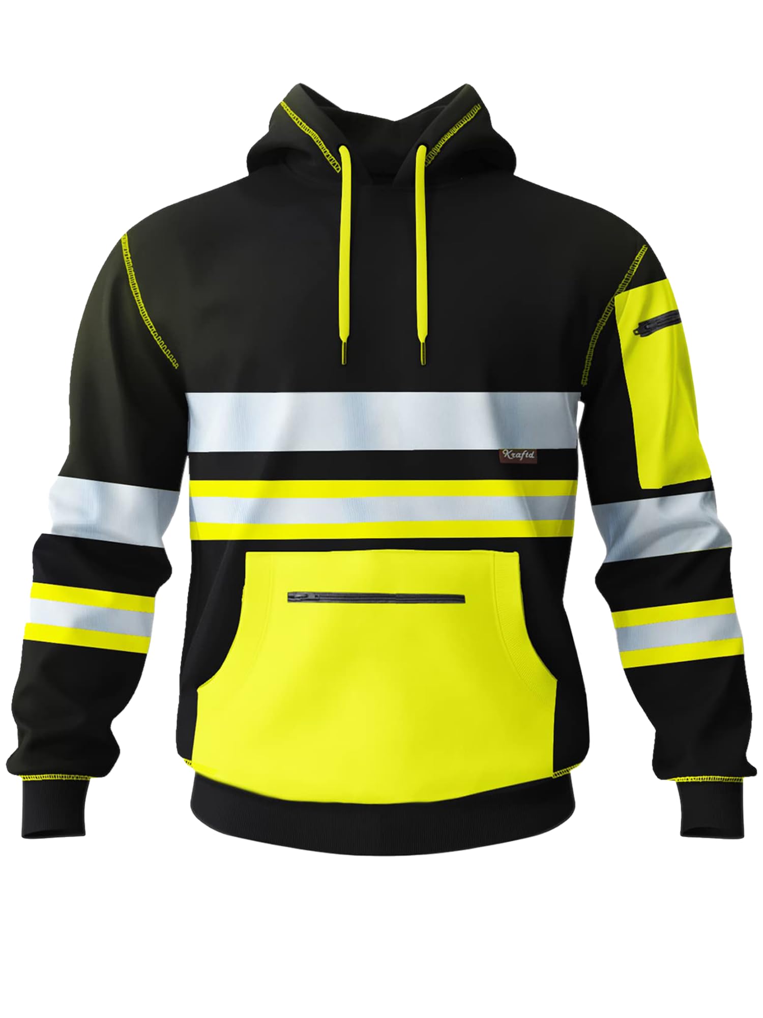 kraftd Mens Hi Vis Hoodie High Viz Hooded Sweatshirt Workwear Hoody With Reflective Tape — view 23