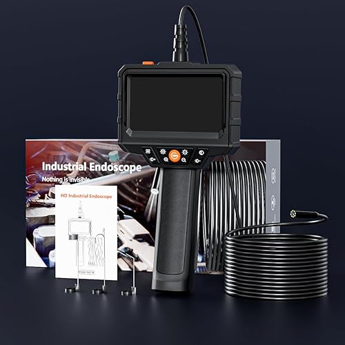 Miniatura 8 de Cámara endoscopio con luz, boroscopio de mano de 4.3 pulgadas HD 1080P con 8 luces LED de ajuste, cámara de inspección con cable semirrígido de 16.4