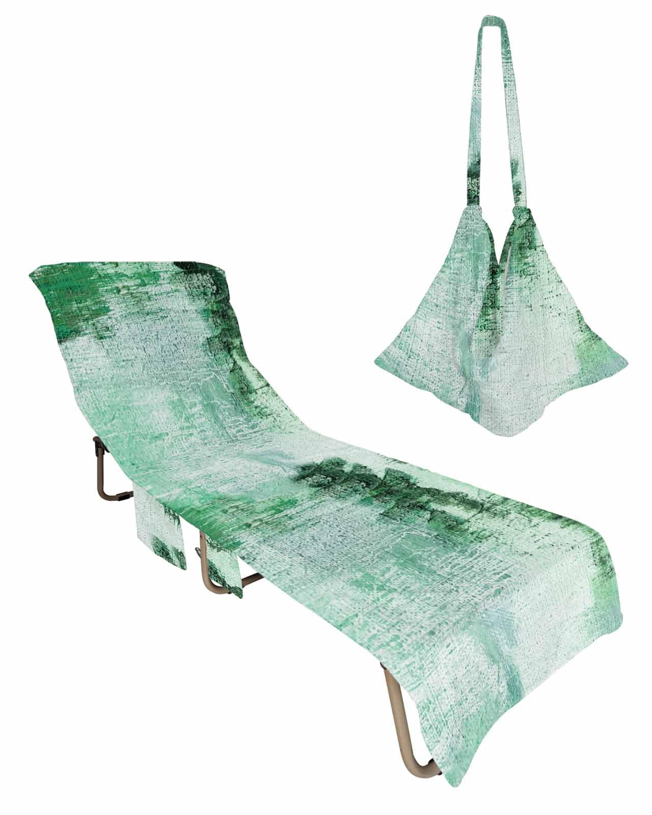 Teal Beach Lounge Chair Towel Cover, Soft Chaise Lounge Towel with Side Pockets Patio Pool Chairs Cover for Beach/Pool Sunbathing 29x85 Modern Abstract Vintage Contemporary Art