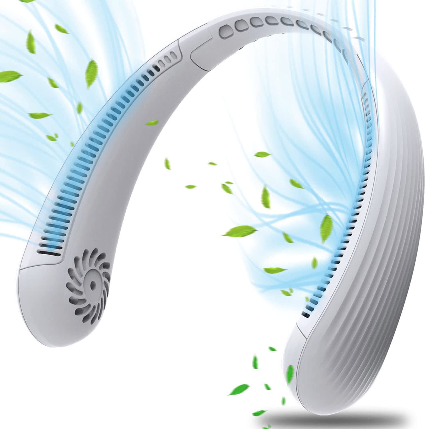 Ventilateur cou Portable,USB Ventilateur 4000mAh Rechargeable sans lame Silencieux personne Collier Ventilateur Nuque Refroidisseur 3 Vitesses, pour Bureau (Blanc)