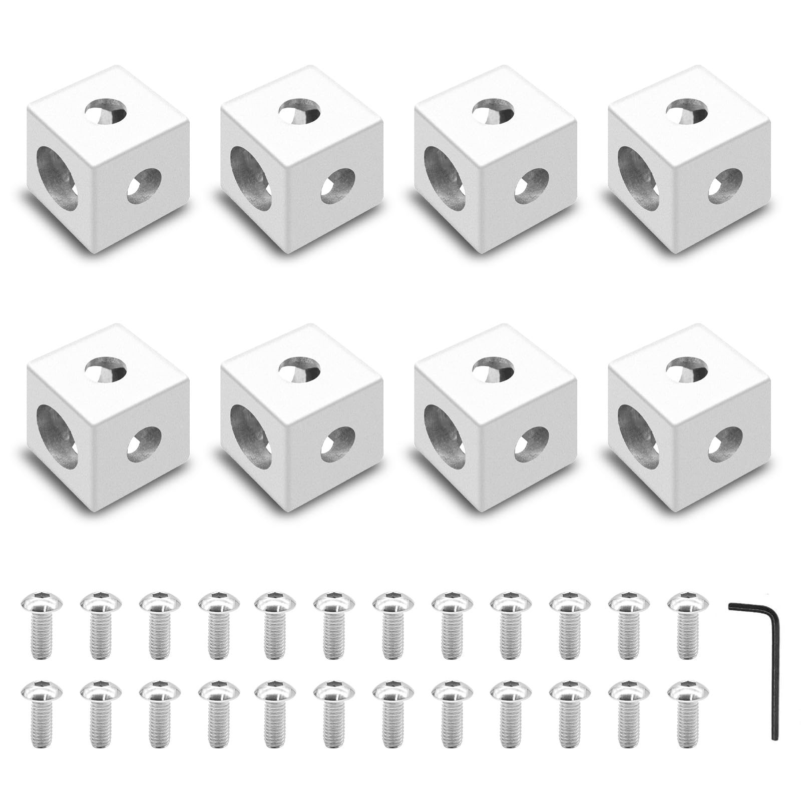 Seekliny 8pcs 2020 3-Way Corner Cube 2020 Extrusion Hardware T-Slot V-Slot Accessories with Screws and Nuts for 2020 Aluminum Extrusion Connector 3D Printer Accessories Silver