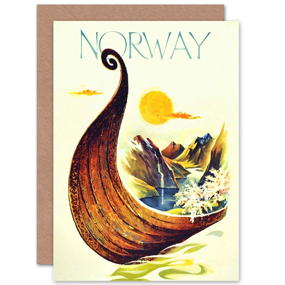 Wee Blue Coo TRAVEL NORWAY SCANDINAVIA VIKING BOAT RIVER BLANK GREETINGS CARD