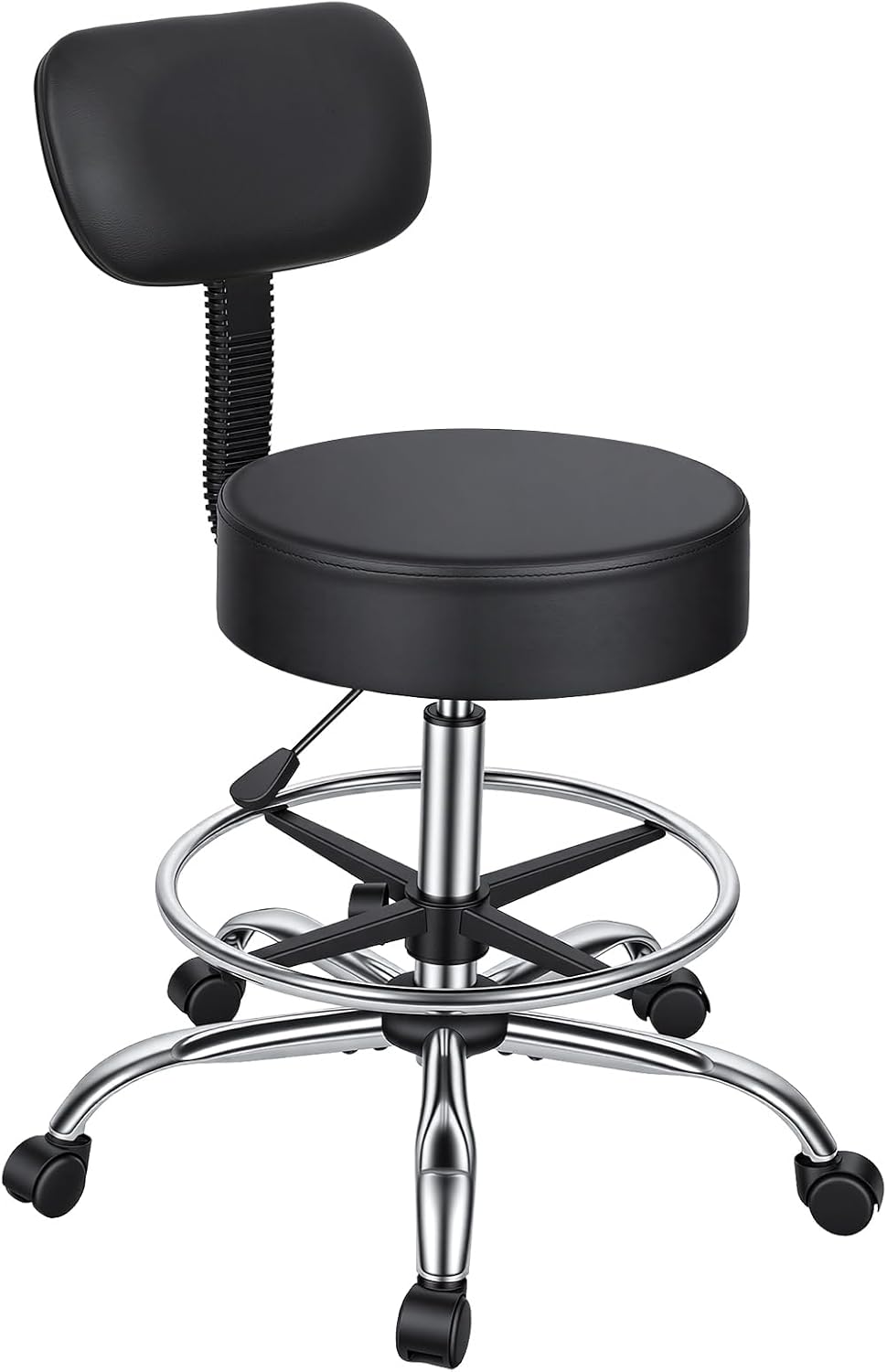 Ergonomic Drafting Stool with Backrest - Height Adjustable Comfortable Office Desk Chair, Faux Leather 360° Swivel Rolling Stool with Adjustable Foot Rest for Office Spa Studio Lab Counter Salon HOM