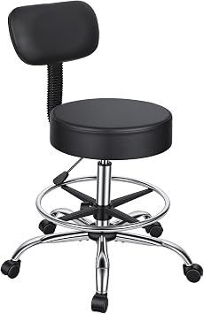 Drafting Stool Rolling Chair, Adjustable Foot Rest & Swivel Stool, Faux Leather 250lbs Capacity, 5 Casters Wide Base, Ergonomic Office Chair for Studio, Salon, Home, Bar, Counter Black