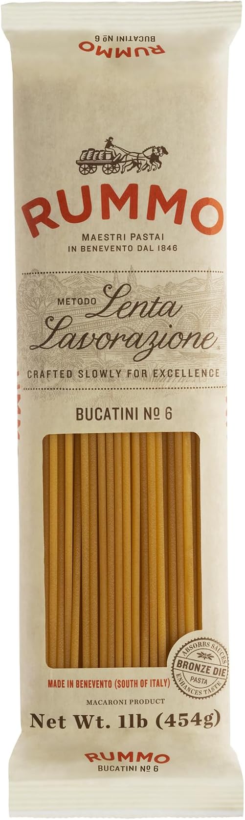 Bucatini Pasta N.6 - Bucatini Pasta Noodles, Dry Pasta, Durum Wheat Semolina Pasta, Bronze Cut, Imported from Italy - 16 Ounce (Pack of 1)