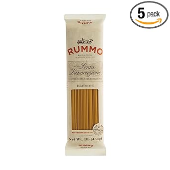 Rummo Bucatini Pasta N.6 - Bucatini Pasta Noodles, Dry Pasta, Durum Wheat Semolina Pasta, Bronze Cut, Imported from Italy - 16 Ounce (Pack of 5)