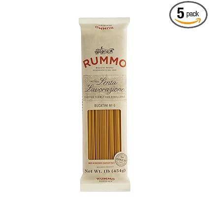 Rummo Bucatini Pasta N.6 - Bucatini Pasta Noodles, Dry Pasta, Durum Wheat Semolina Pasta, Bronze Cut, Imported from Italy - 16 Ounce (Pack of 5)