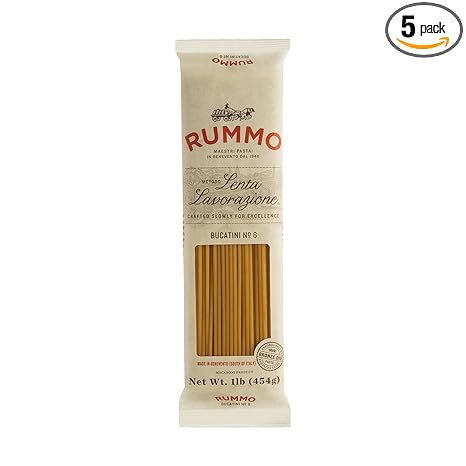 Rummo Bucatini Pasta N.6 - Bucatini Pasta Noodles, Dry Pasta, Durum Wheat Semolina Pasta, Bronze Cut, Imported from Italy - 16 Ounce (Pack of 5)