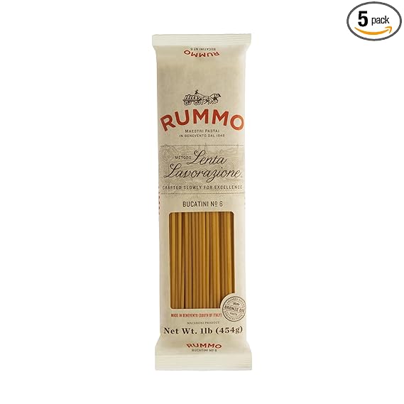 Rummo Bucatini Pasta N.6 - Bucatini Pasta Noodles, Dry Pasta, Durum Wheat Semolina Pasta, Bronze Cut, Imported from Italy - 16 Ounce (Pack of 5)
