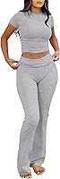 ANRABESS Women's 2 Piece Lounge Set: Foldover Flare Yoga Leggings & Crop Top Y2K Tracksuit Outfits