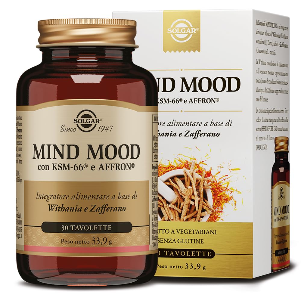 Solgar MIND MOOD – Withania KSM-66® e Zafferano affron® per benessere mentale e tono dell’umore, 30 tavolette