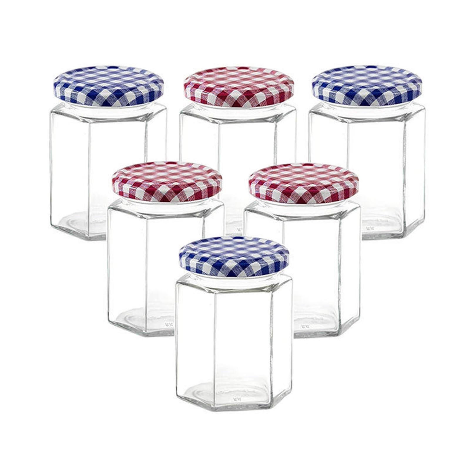 Hlgnd Red Glass Jam Jars Set Of 6, Wide Mouth 280Ml Preserve Pots, Glass Preserve Pots With Screw Top Gingham Lids, Clear Airtight Preserving Glass Jars For Marmalade, Chutney, Jam, Pickle