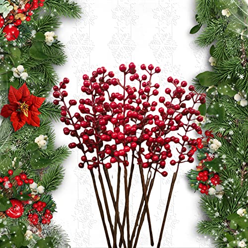 15 Pack Christmas Red Berries Stems Artificial Red Holly Branches For Christmas Tree Ornaments Crafts Decor #TOP6