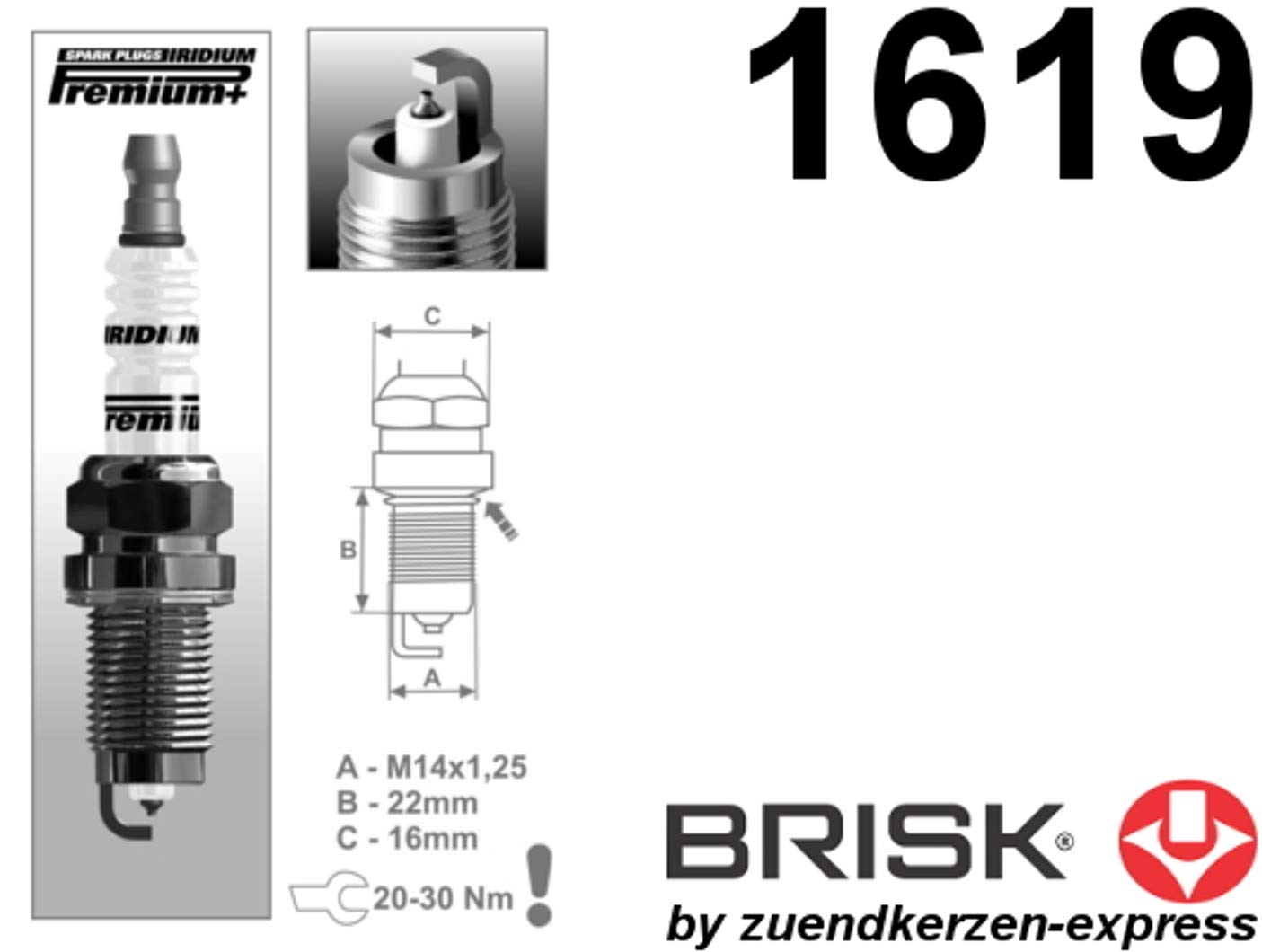 BRISK Iridium Premium+ Plus P1 1619 Bujías de Encendido, 4 piezas