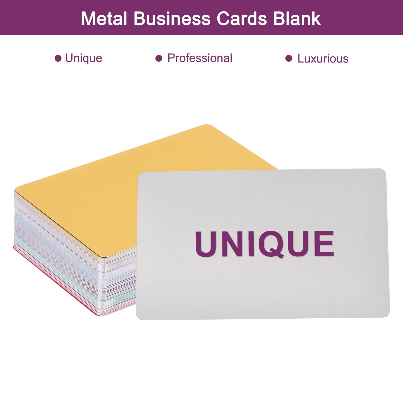 MECCANIXITY 24 tarjetas de visita de metal en blanco, 1/64 pulgadas de grosor, 3.4 x 2 pulgadas, materiales de grabado láser de aluminio multicolor, tarjetas únicas para tarjetas de nombre, crédito,