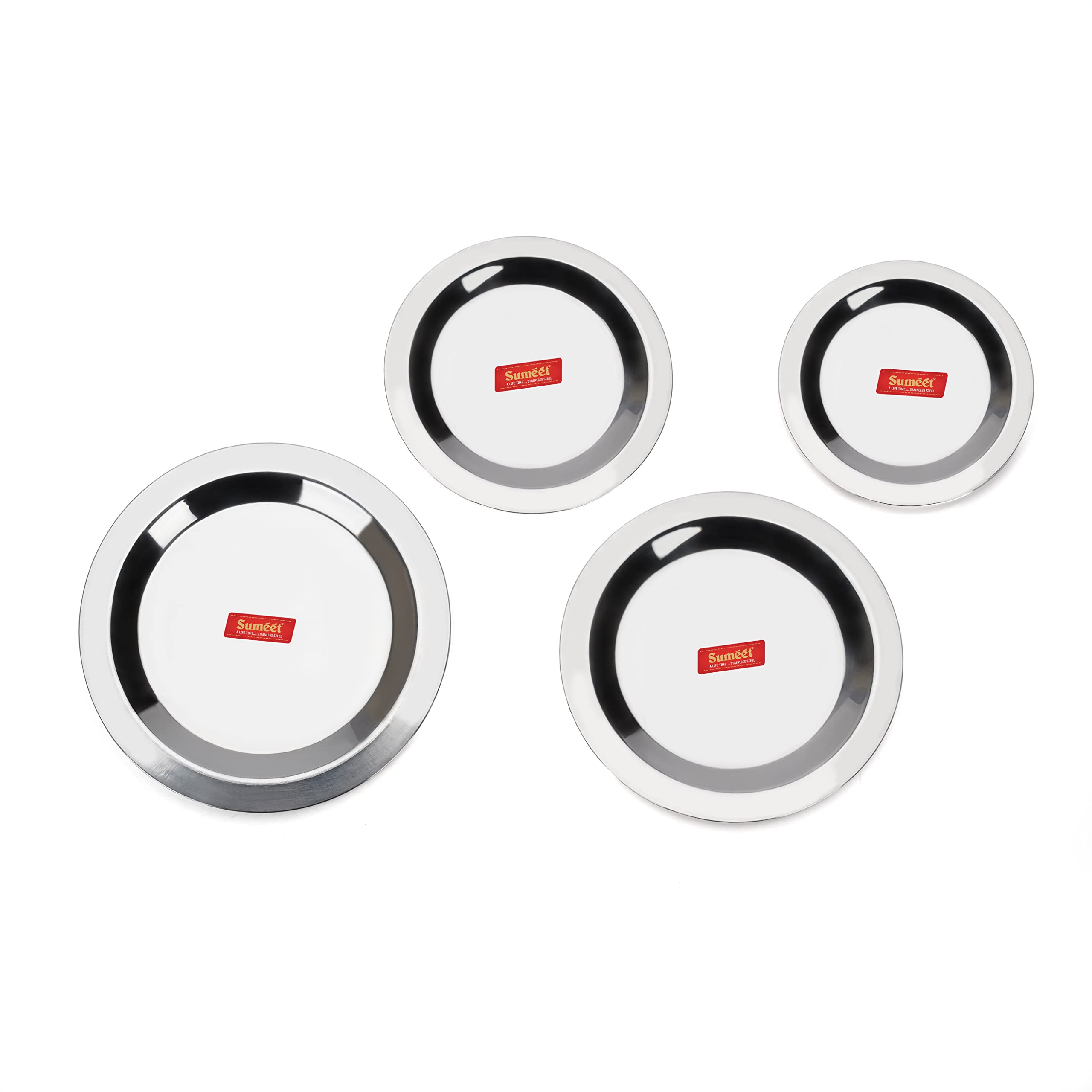 Sumeet Stainless Steel Heavy Gauge Ciba/Lids/Tope/Cheeba Cover Set of 4 Pcs (Small Size 12.3cm, 13.8cm, 15.5cm, 16.7cm), Silver 4