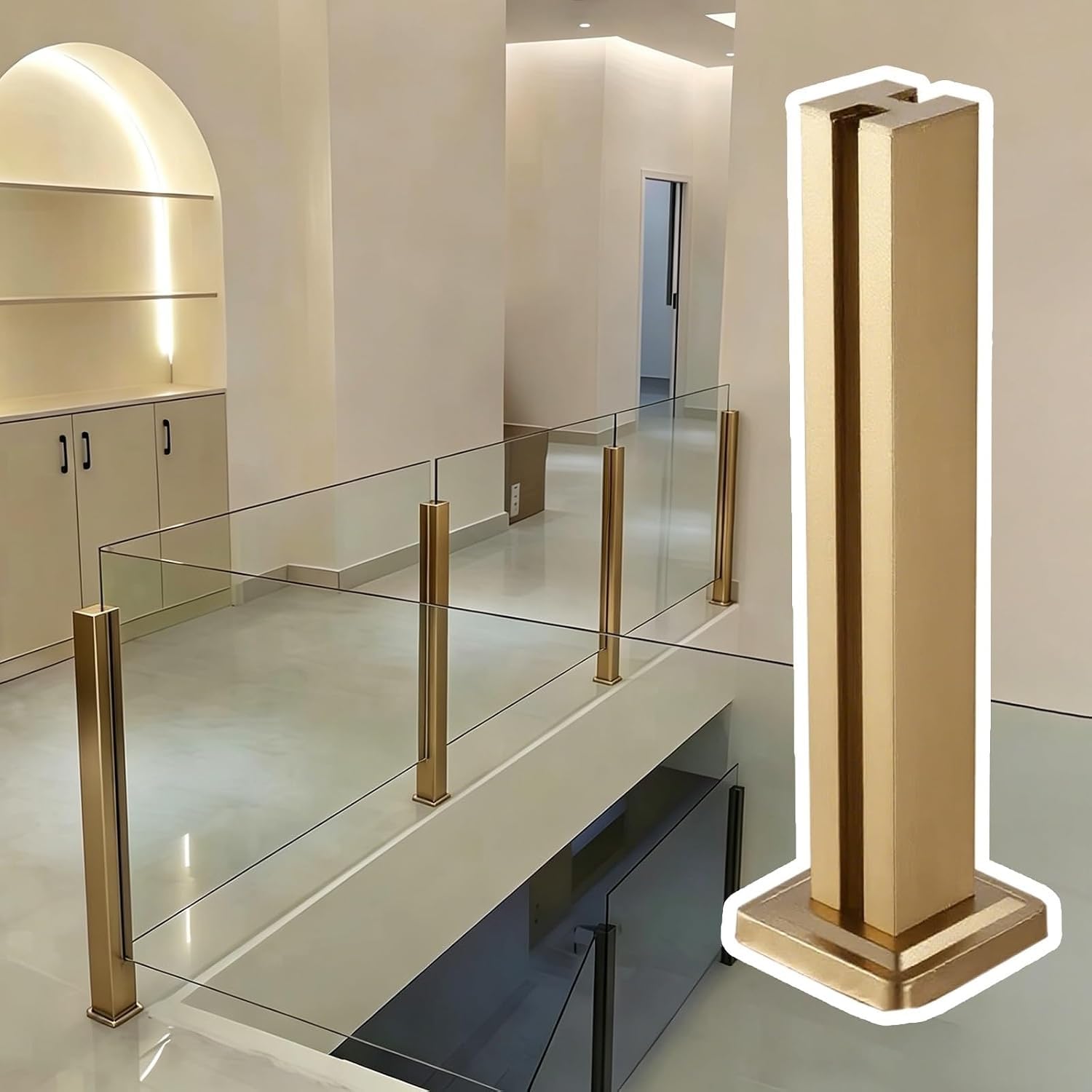 AVLLSO Stainless Steel Balustrade Posts Indoor Stairs Balcony Patio Frameless Glass Railing Column, Metal Square Glass Balustrade System(Mid Post,105cm/41.3in)