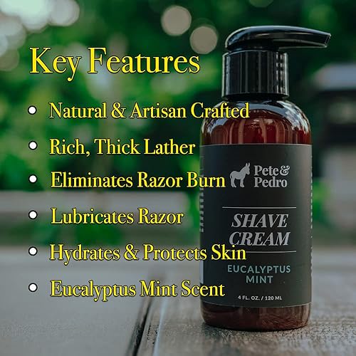 Pete & Pedro Crema de afeitado: aroma natural y artesanal, aroma a menta de eucalipto | Espuma rica y gruesa, ideal para pieles sensibles, menos