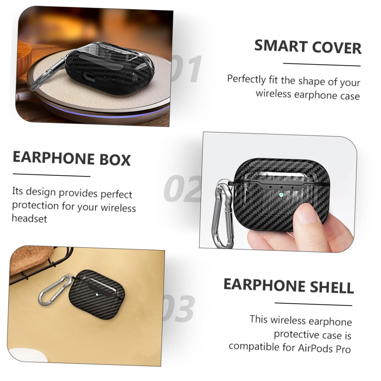 HOMSFOU 4piezas Funda para Pro Textura De Fibra De Carbono Protector De Auriculares Inalámbricos Resistente Rayones y Polvo Accesorio Moderno y Elegante