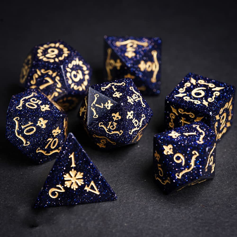 Wttfc Dados de juego de rol, 7 juegos de dados poliédricos con Bolsa de Cuero | Blue Sandstone DND Dice establece mazmorras y dragones para juegos de Mesa Rpg MTG
