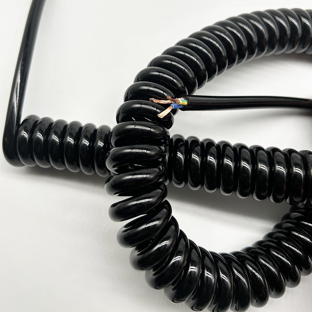 3-rdzeniowy kabel zasilający z PVC, 0,7 mm2 | 3-żyłowy, zwinięty kabel sprężynowy o średnicy 0,7 mm2, wielu rozmiarach, do instalacji stacjonarnej(Stretch 2.4 meter)