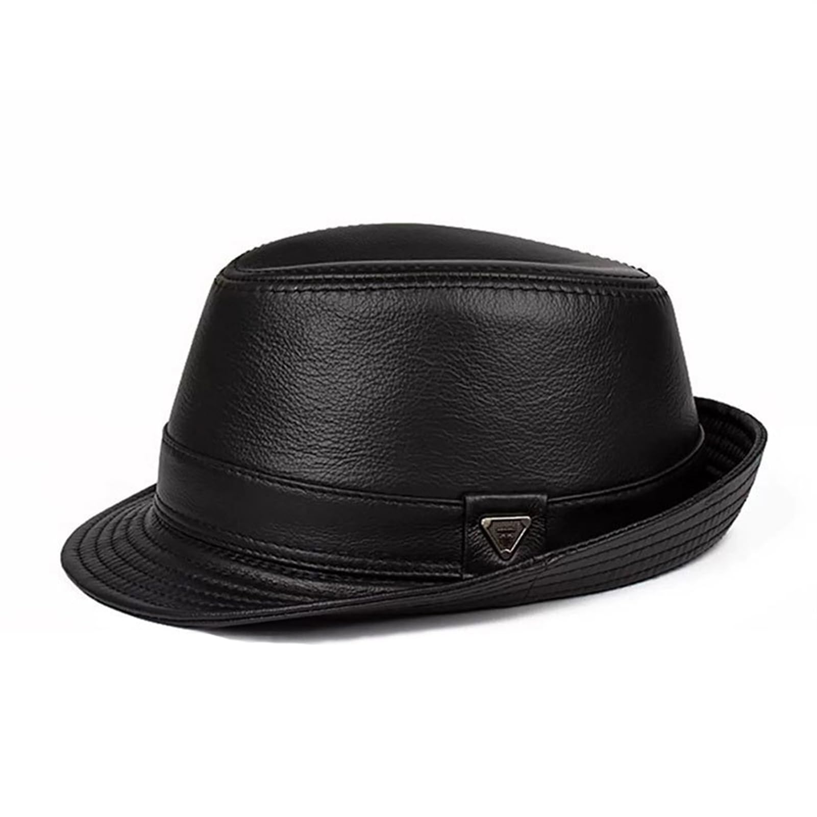 Lifup Men's Cowhide Panama Jazz-Hat Short Brim Bowler Hat, Classic Cowboy Fedora Hat Black Medium