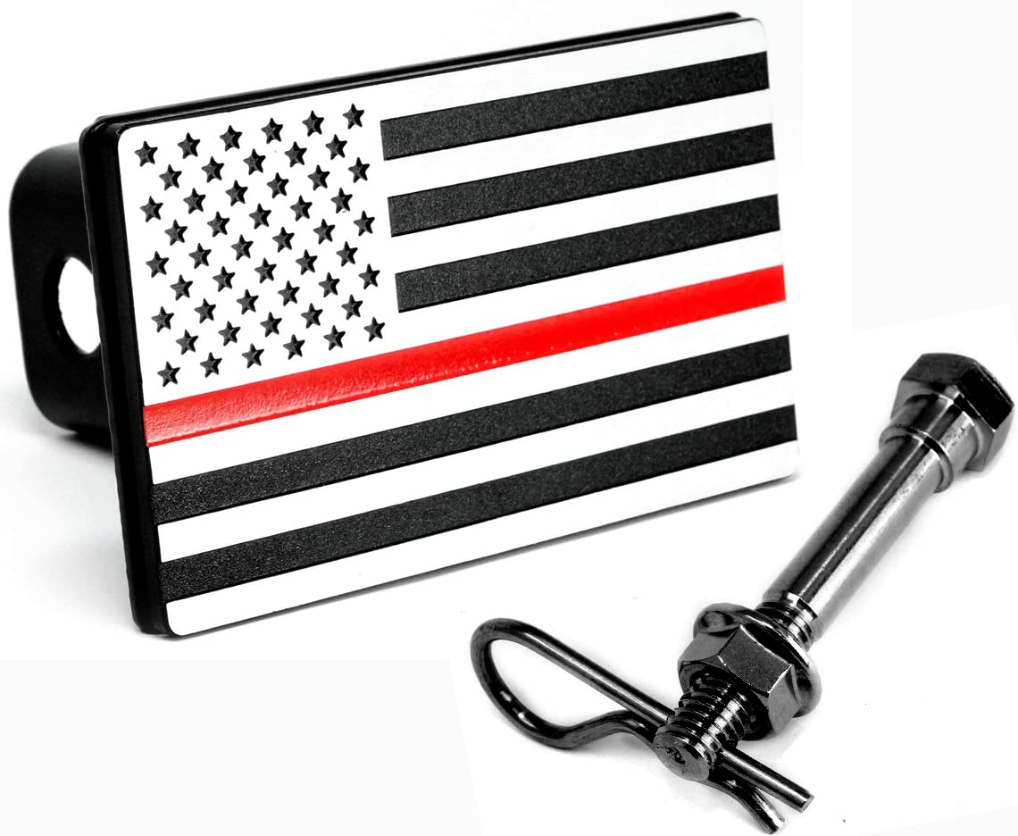 MULL USA American Flag Aluminum Trailer Hitch Cover (Fits 2" receivers, Aluminum Red Line)