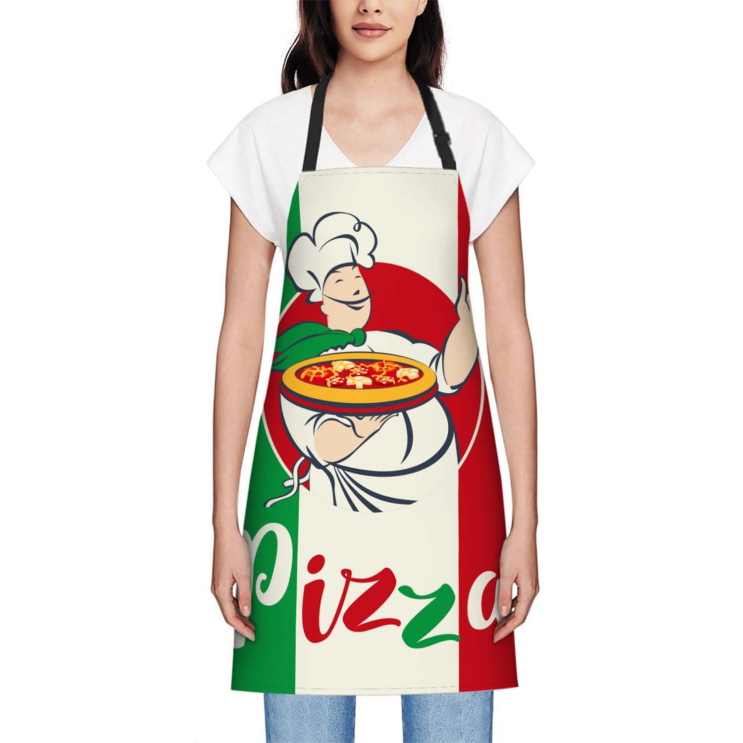Smooffly Italian Flag Pizza Chef Apron - Unisex Adjustable Bib Apron for Home Kitchen Restaurant, Coffee House - Image 2
