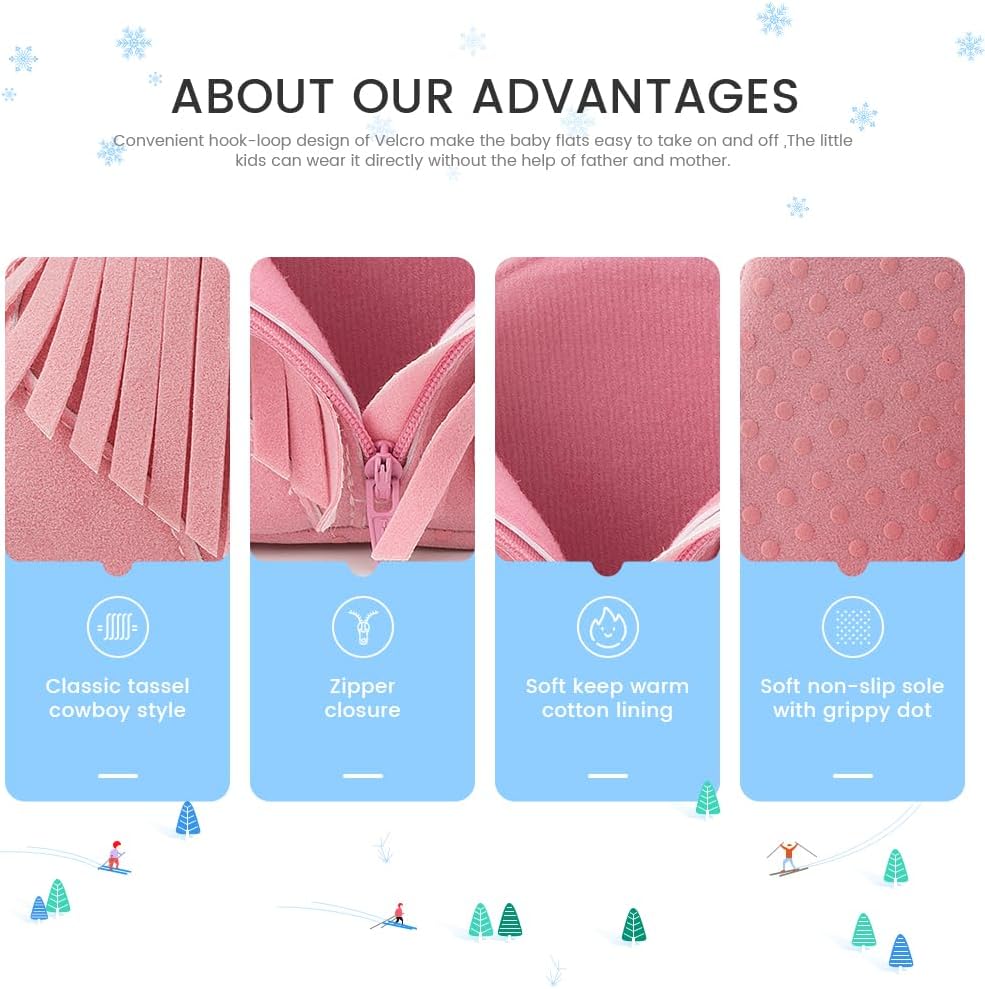 Meckior Baby Girls Cowboy Tassel Boots Side Zipper Moccasins Soft Bottom Non-Slip Toddler Shoe - Image 5