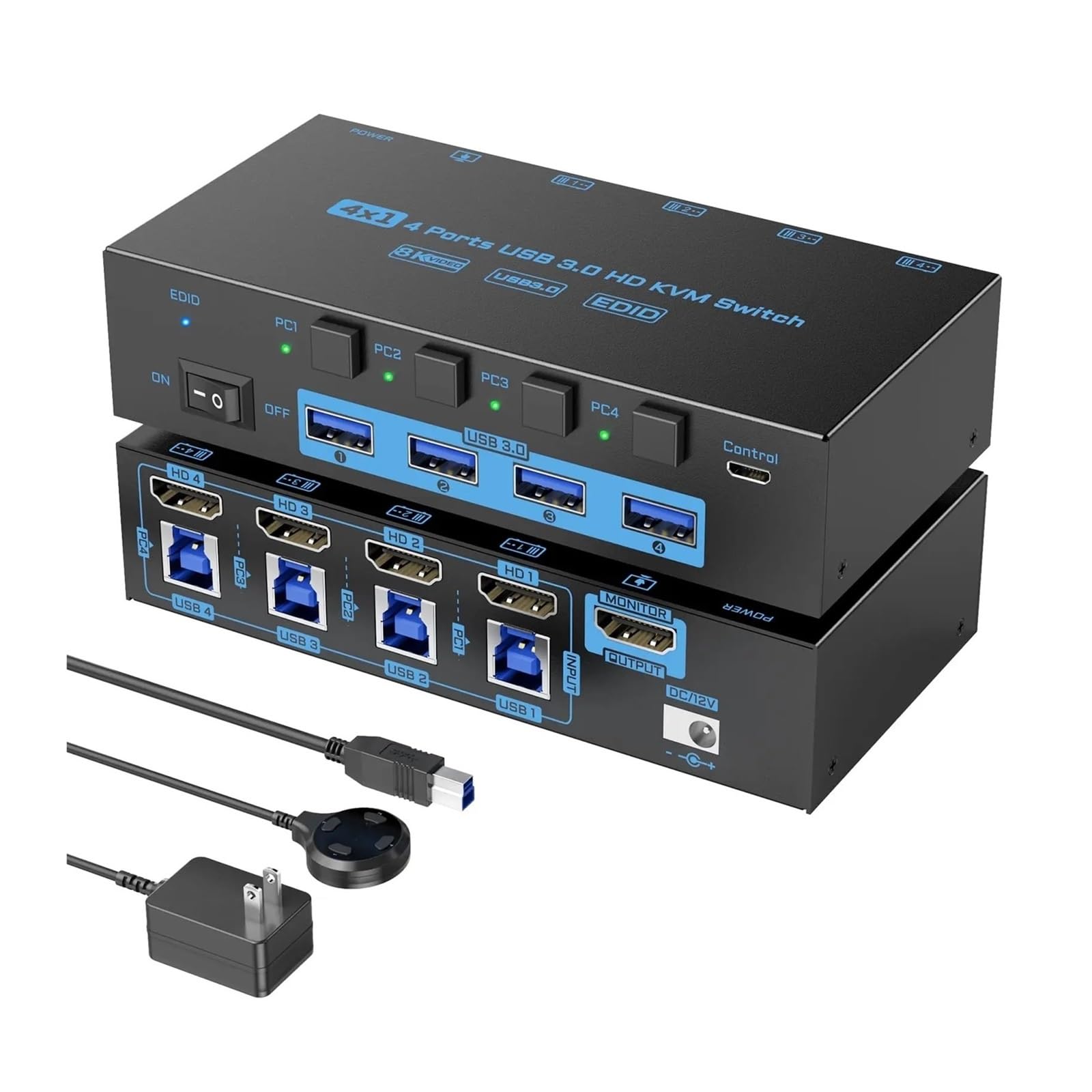 8K HDMI KVM Switch 4 Computers Sharing 1 Monitor, EDID Function KCEVE KVM Switch HDMI 4 Port 8K@60Hz 4K144Hz for 4 USB Devices(US Plug,4K 4 in 1 Out)-image-29