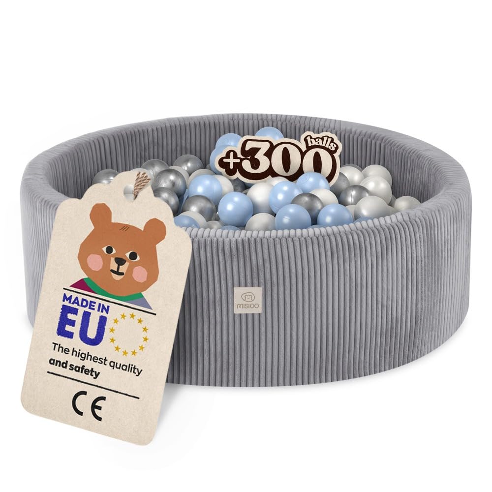 MISIOO Bällebad Baby 90x30 cm Mit 300 Bälle - Premium Material, Abziehbarer Bezug, Manuell Waschbar bei 30 Grad - Perfekt Für Kinder 1-3 Jahre - Bällebad Bälle Spaß