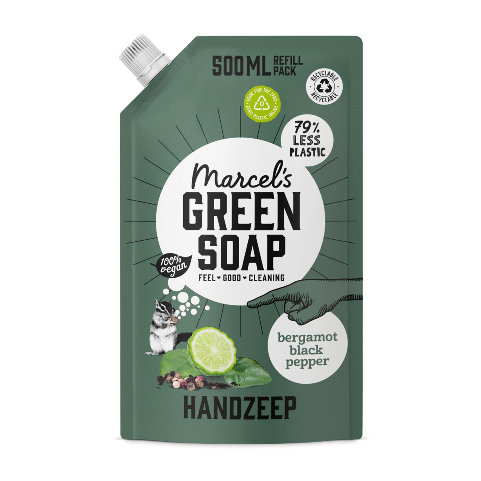 Marcel's Green Soap - Uzupełnienie mydła do rąk czarny pieprz i bergamotka - formuła bez mikroplastiku - mydło do rąk opakowanie uzupełniające - 99% biodegradowalne - wegańskie