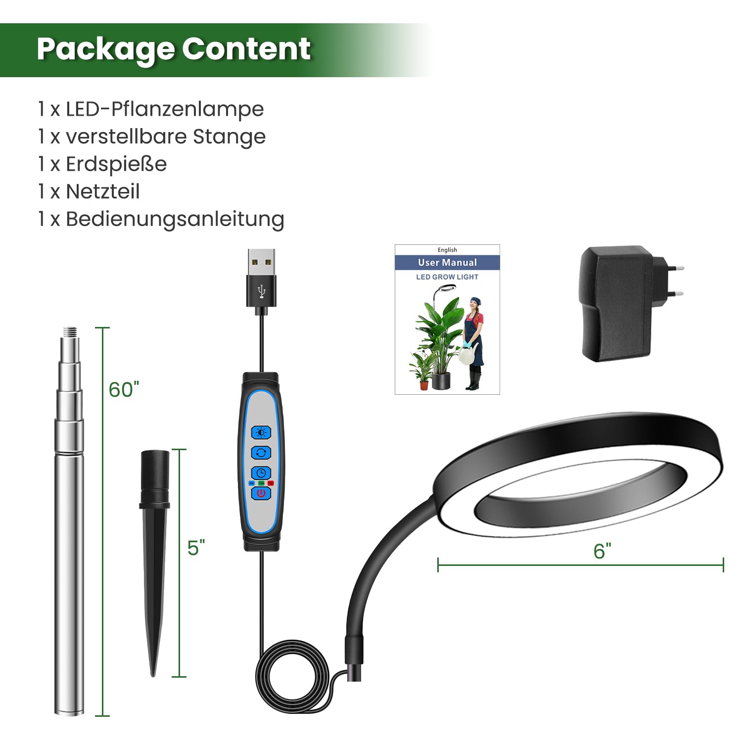 wolezek Pflanzenlampe LED Vollspektrum, 80 LEDs 6500K Grow Light, 160cm Großes Grow Lampe, 3 Farben Pflanzenlicht mit 360° Schwanenhals, 6/12/16H Timer, 5 Helligkeit, Höhenverstellbar, Schwarz