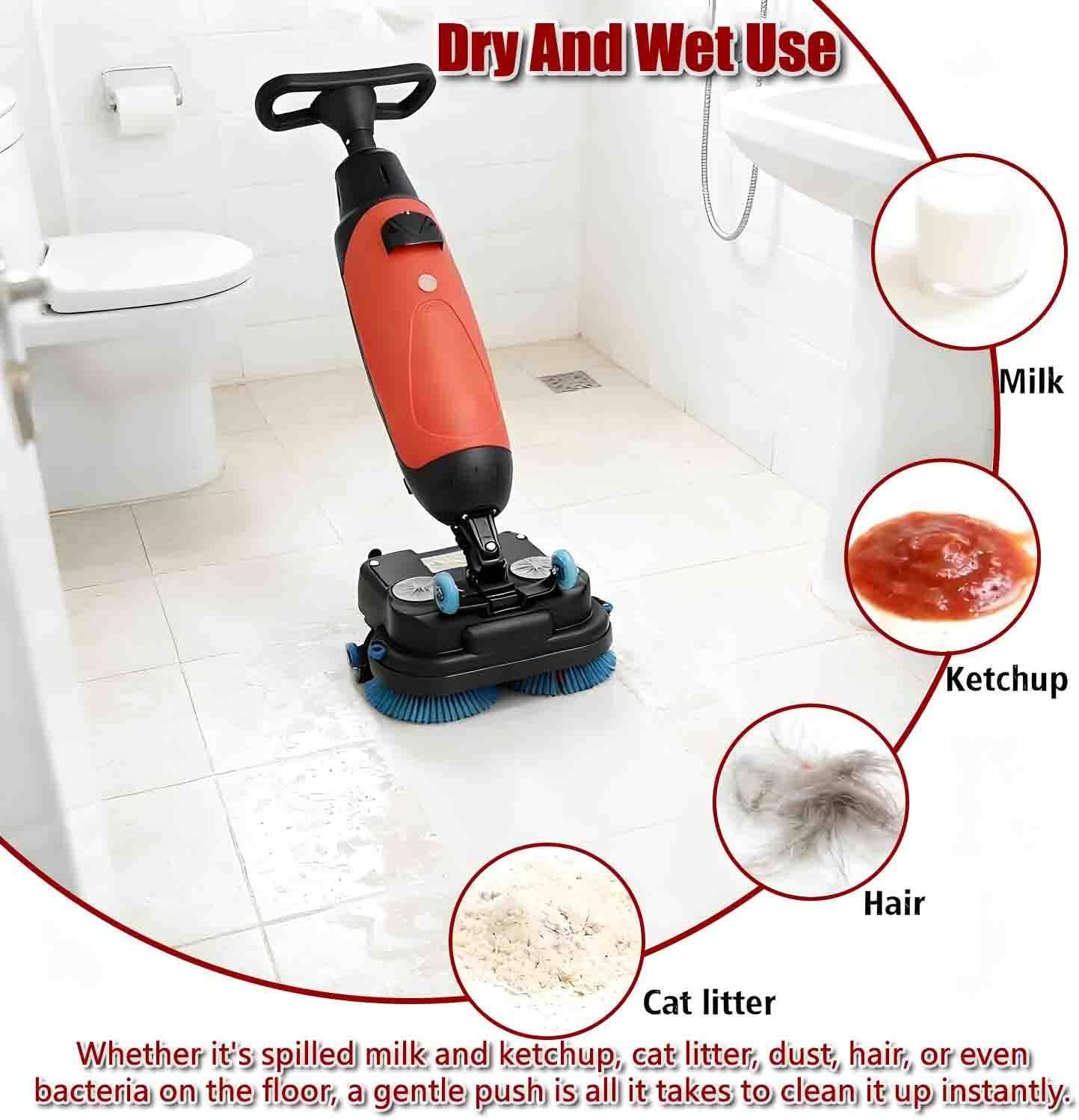Commercial Electric Floor Scrubber Tile Polisher, Carpet Extractor Power Scrub Brush, 360°Rotating, Convenient Cordless, for Tile Carpet Hardwood Floors Marble Red