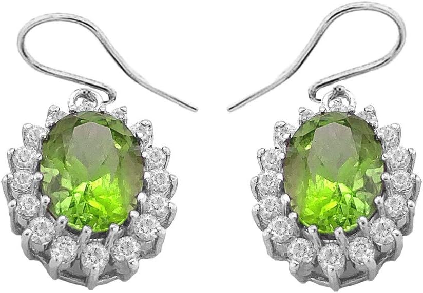 Certified 14k Gold Genuine Peridot Oval-Shaped Fancy Earrings with CZ
