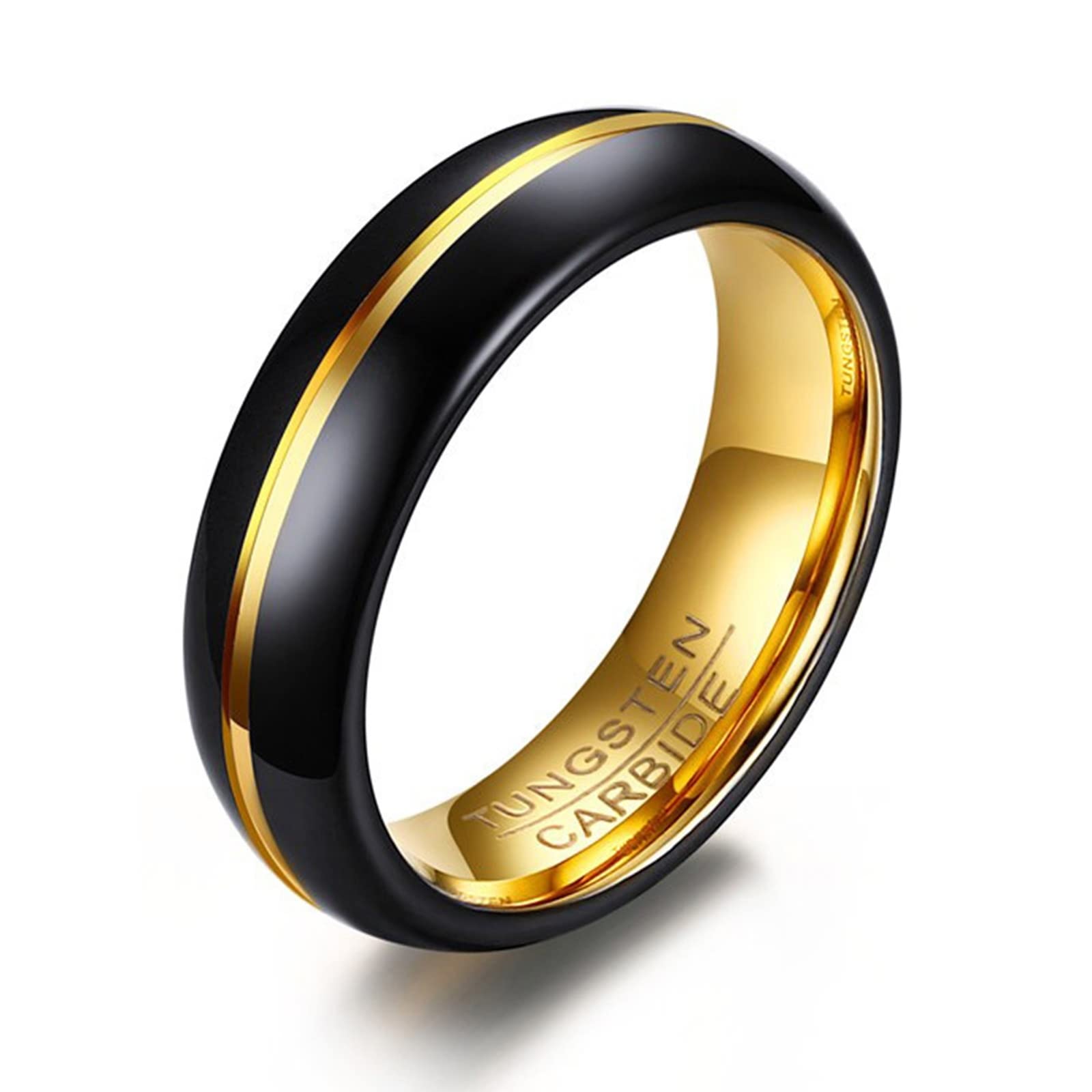 BCughia Anillos de Compromiso, Tungsteno Anillos Dorado Negro Tungsteno Diseño de Banda de Anillo Simple de 6 Mm Boda Hombre