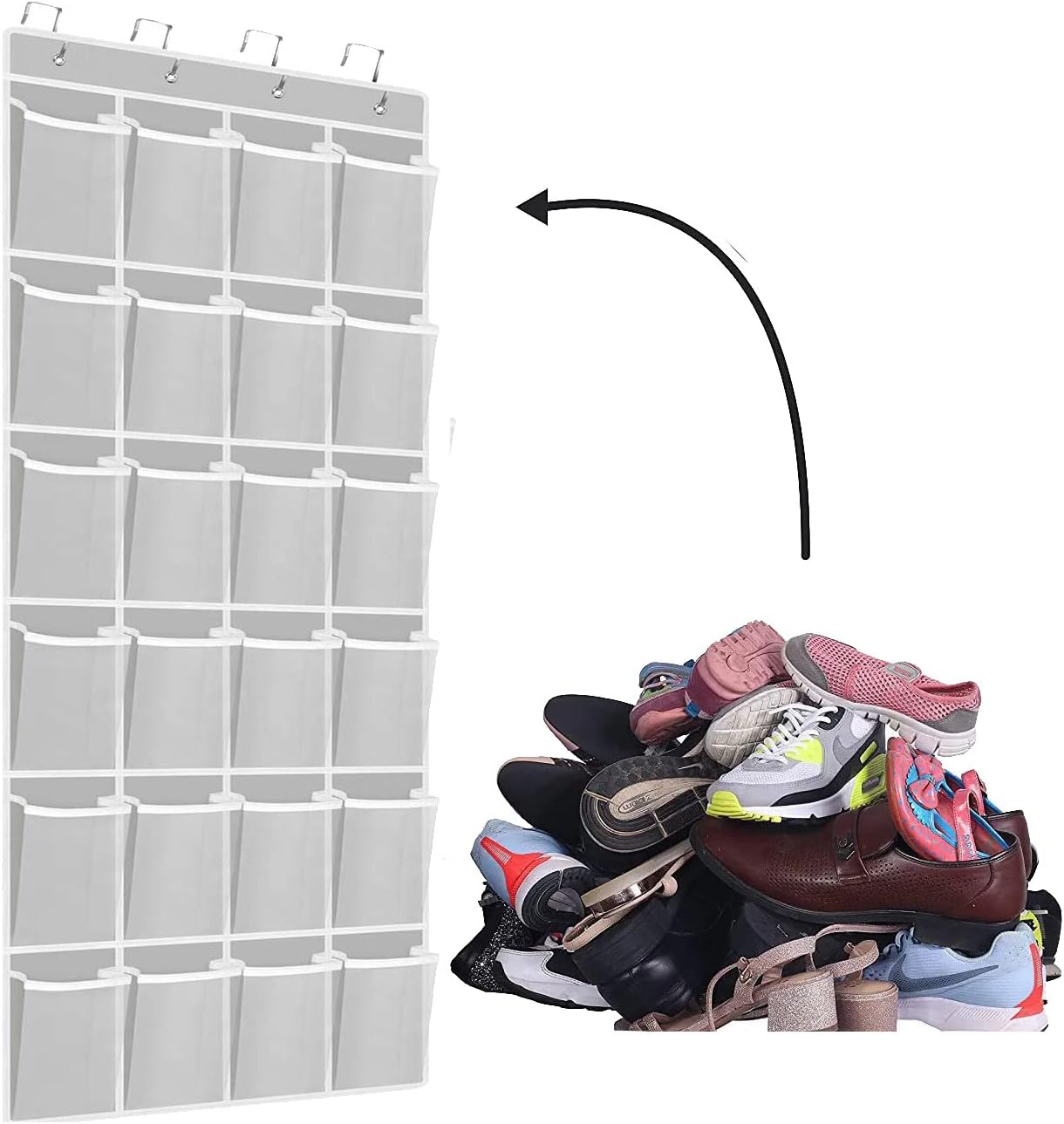 MAXBROTHERS 24Pockets Over Door Closet Shoe Storage with 4 hook, 24