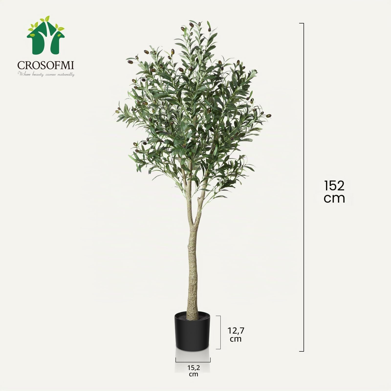 CROSOFMI Olivo Artificial Planta 150cm Plantas Artificiales Decorativas Grande Árboles Plástico de Interior y Exterior Decoración para Hogar, Oficina, Casa, Balcón, Dormitorio