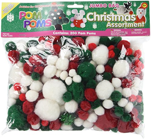 Pepperell Assorted Pom Poms, Christmas, 300 Per Package