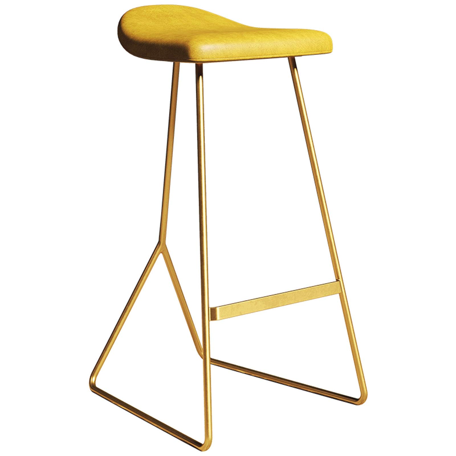 Tabouret de bar jaune de 75cm avec piètement en métal doré pour coin repas et cuisine