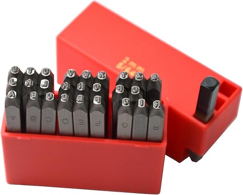 Vista 108 de Wokesi Kit de alfabeto de letras mayúsculas de 1/8" (3 mm) de altura, de acero, para timbre a mano, presión, para molde, código, etiqueta